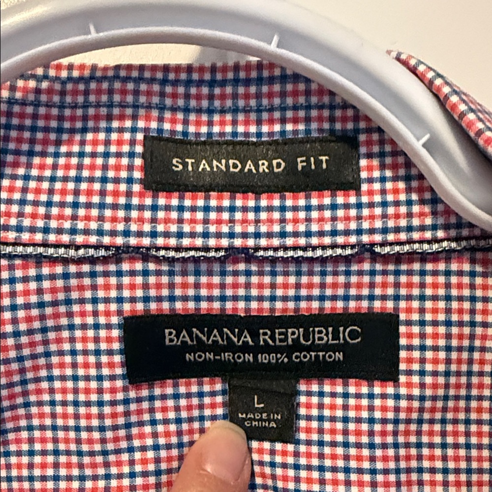 Banana Republic Men's Red and Blue Plaid Shirt